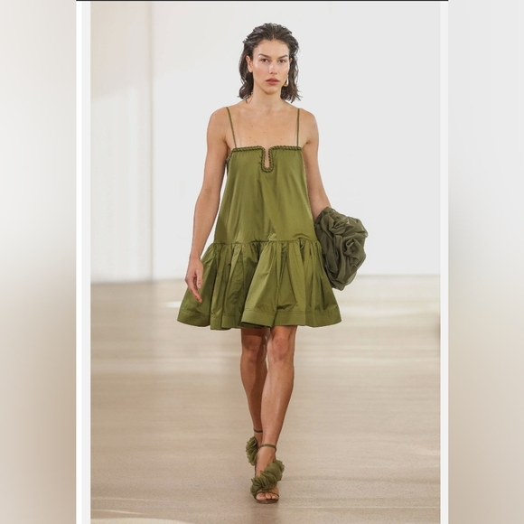 AJE Willow Sweetheart Mini Dress - DEEP OLIVE - Picture 2 of 5